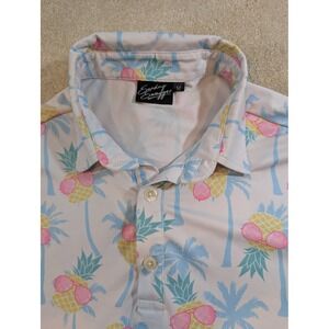 Sunday Swagger Mens Golf Polo Shirt Medium Tropical Pineapple Palm Tree White